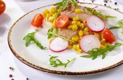 cod fillets with cereals - a dish of food from the Mediterranean